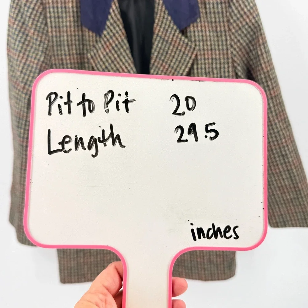 Vintage International Scene Wool Houndstooth Blazer Suede Collar Pocket Size 7/8